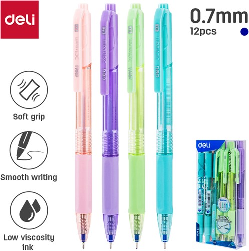 Deli balpen met drukknop 0,7mm blauw-2