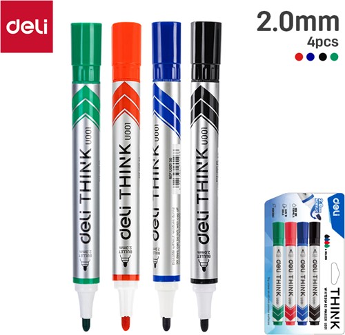 Deli THINK whiteboardmarkers ronde punt 2,0mm assorti - set à 4 stuks-2