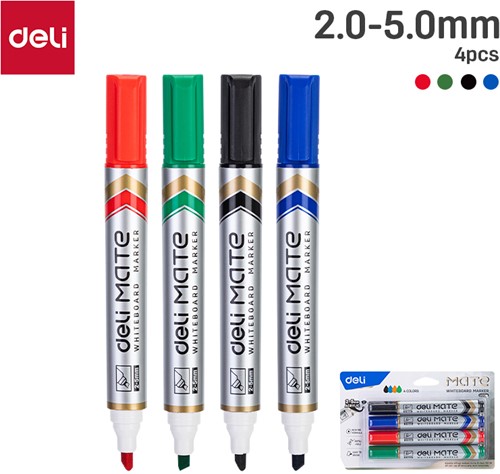 Deli MATE Whiteboardmarker beitelpunt 2-5mm  assorti set à 4 stuks-2