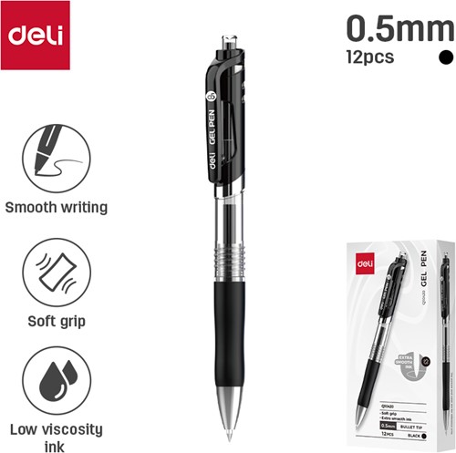 Deli gelpen met drukknop 0,5 mm zwart