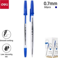 Deli balpen met dop 0,7 mm blauw transparante body