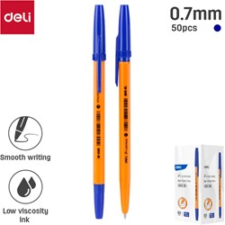 Deli balpen met dop 0,7 mm blauw, oranje body