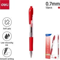 Deli EVERYU balpen met drukknop 0,7 mm rood