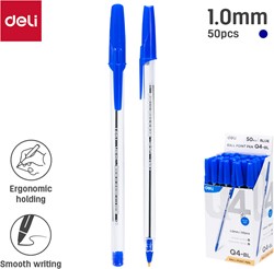 Deli balpen met dop 1,0 mm blauw