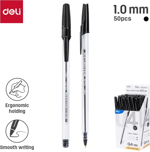 Deli balpen met dop 1,0 mm zwart
