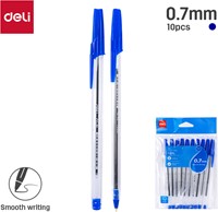 Deli balpen met dop 0,7 mm blauw blister à 10 stuks