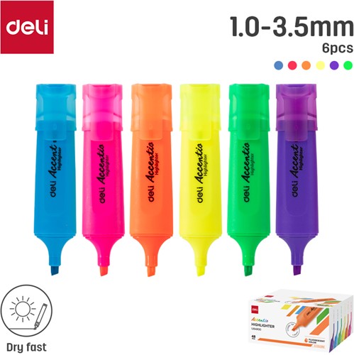 Deli Accentio markeerstiften beitelpunt 1–5 mm 48 stuks 8x6 kleuren
