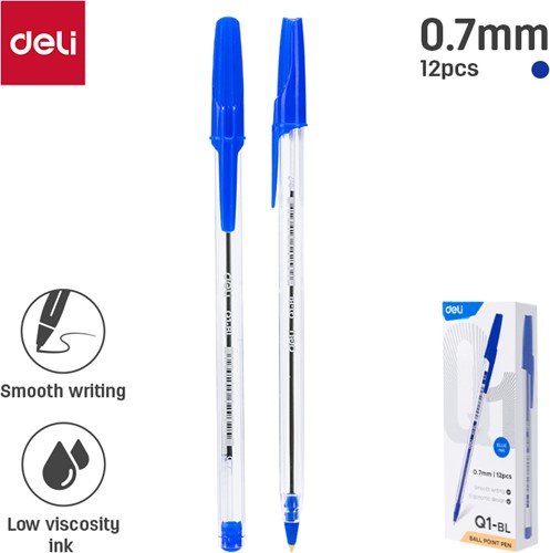 Deli balpen met dop 0,7 mm blauw