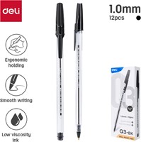 Deli balpen met dop 1,0 mm zwart