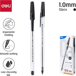 Deli balpen met dop 1,0 mm zwart
