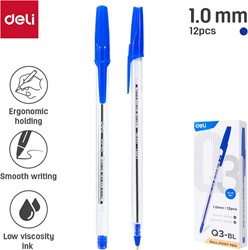 Deli balpen met dop 1,0 mm blauw