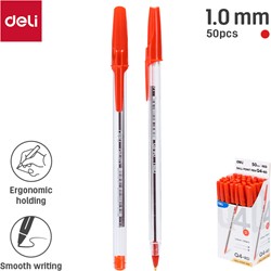 Deli balpen met dop 1,0 mm rood
