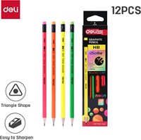 Deli UScribe potlood HB met gum 12 stuks fluo kleuren