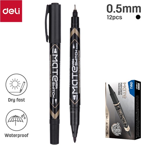 Deli MATE permanent marker dubbelpunt 0,5 + 1,0 mm zwart