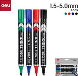 Deli THINK permanent marker assorti beitelpunt 1.5–5mm blister à 4 stuks
