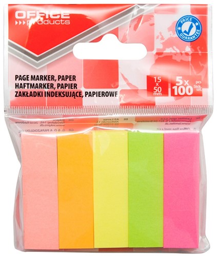 Indextabs 15mmx50 mm, papier, 5x100 diverse kleuren