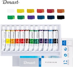 Dmast aquarelverf 12ml, aluminium tube, 12 kleuren/doos