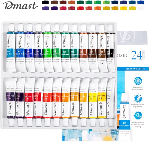 Dmast aquarelverf 12ml, aluminium tube, 24 kleuren/doos