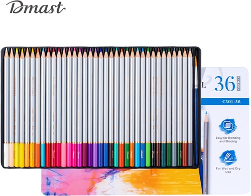 Dmast aquarelpotloden 3mm 36 kleuren in blik