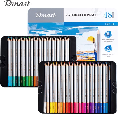 Dmast aquarelpotloden 3mm 48 kleuren in blik