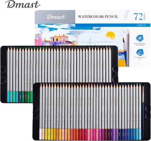 Dmast aquarelpotloden 3mm 72 kleuren in blik