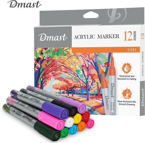Dmast Acrylmarker Pastel, 12 kleuren/doos