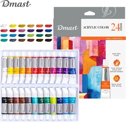 Dmast Acrylverf 12ml, aluminium tube, 24 kleuren/doos