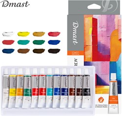 Dmast Acrylverf 12ml, aluminium tube, 12 kleuren/doos