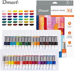 Dmast Acrylverf 12ml, aluminium tube, 36 kleuren/doos