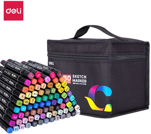 Deli Color Emotion Sketchmarkers 1+6mm lijndikte, 80 kleuren