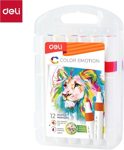Deli Color Emotion acrylmarker set 12 kleuren