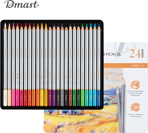 Dmast aquarelpotloden 4mm 24 kleuren in blik