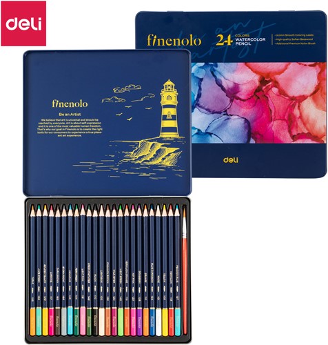Finenolo aquarelpotloden 24 kleuren in metalen box