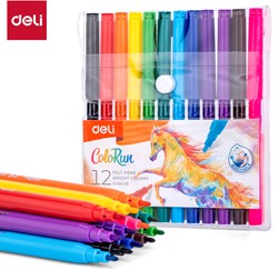 Deli Colorun afwasbare viltstiften 12 kleuren/plastic zak