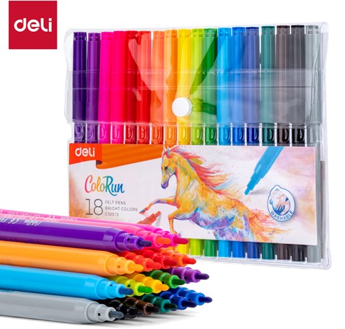 Deli Colorun afwasbare viltstiften 18 kleuren/plastic zak