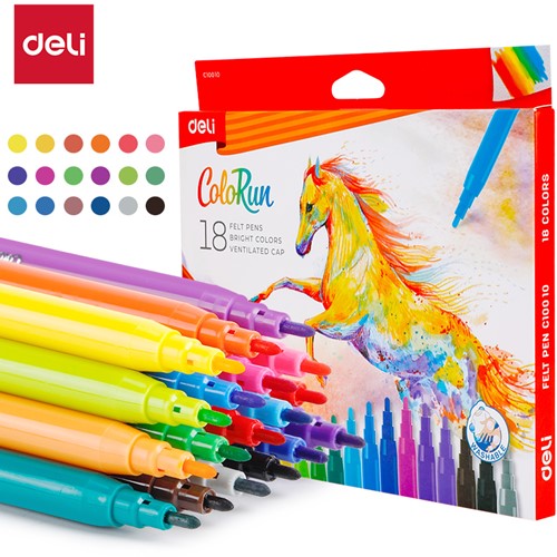 Deli Colorun afwasbare viltstiften 18 kleuren/doos