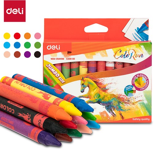 Deli ColoRun Jumbo waskrijt 12 kleuren doos