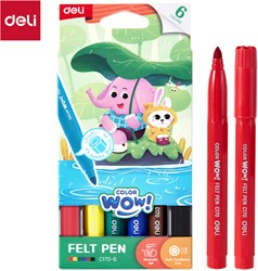 Deli Color WOW viltstiften 6 kleuren/doos
