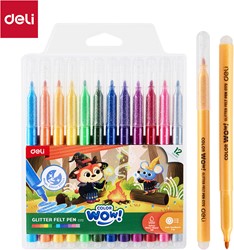 Deli Color WOW glitter viltstiften 12 kleuren/doos