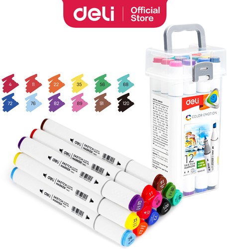 Deli Color Emotion sketchmarkers 1+6.5mm tip 12 kleuren