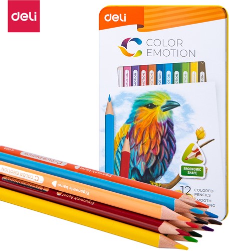 Deli Color Emotion kleurpotloden 12 kleuren in metalen doos