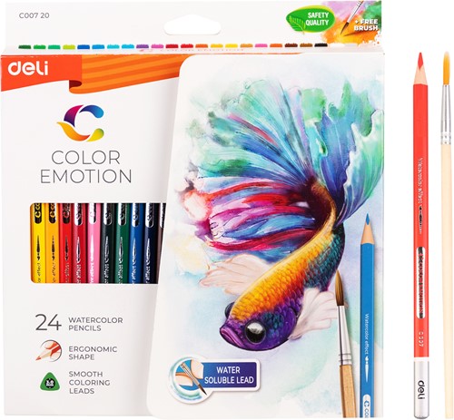Deli Color Emotion aquarelpotloden, 24 kleuren doos