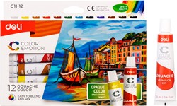 Deli Color Emotion Gouache 12ml tubes, 12 kleuren/box