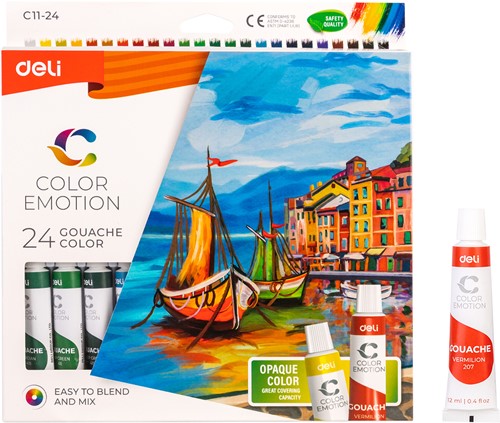 Deli Color Emotion Gouache 12ml tubes, 24 kleuren/box
