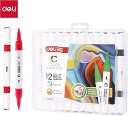 Deli Color Emotion viltstift duo tip 12 kleuren/doos