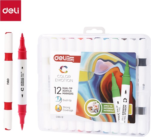 Deli Color Emotion viltstift duo tip 12 kleuren/doos