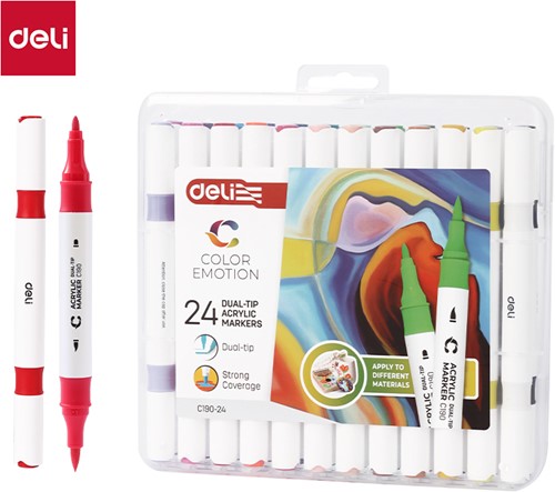 Deli Color Emotion viltstift duo tip 24 kleuren/doos