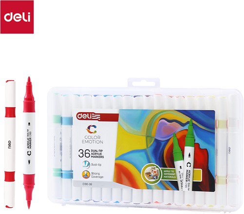 Deli Color Emotion viltstift duo tip 36 kleuren/doos