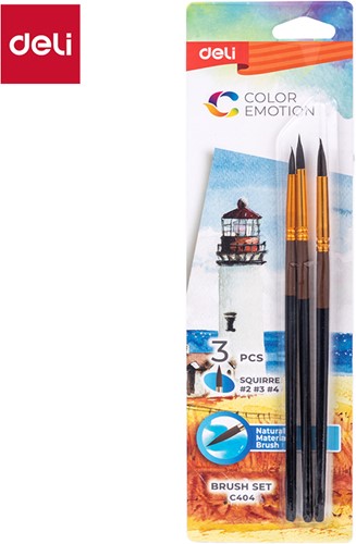 Deli Color Emotion set 3 kwasten eekhoorn rond #2 #3 #4