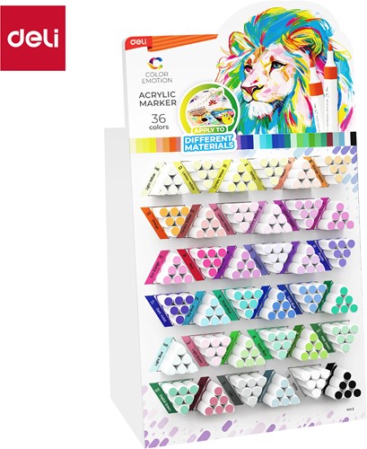 Deli Color Emotion acrylmarkers display à 180 stuks 36 kleuren